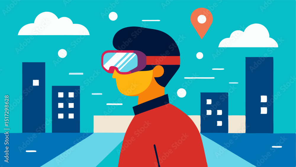 Poster ar glasses for navigation an individual wearing ar glasses with a virtual map overlay displaying dir