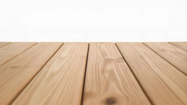 Light brown wooden planks arranged in a row against a solid white background create a clean, minimalist surface