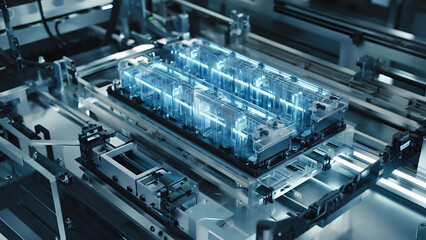 Manufacturing process line of renewable battery and microchip  industry.innovation engineering