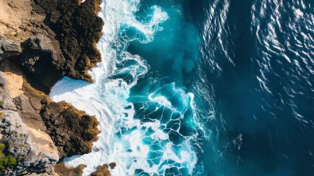 Coastal cliffs and waves aerial view