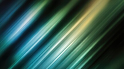 Fototapeta premium Abstract diagonal streaks of teal, blue, and gold hues on a dark background; blurred motion effect creates a dynamic, energetic feel