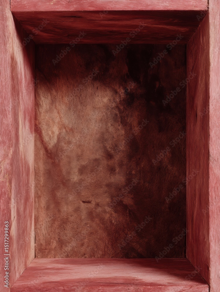 Poster minimalist empty wooden box interior with natural grain and craftsmanship, deep rectangular design f