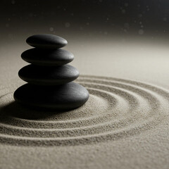 Stacked Zen Stones on Sand with Ripple Pattern