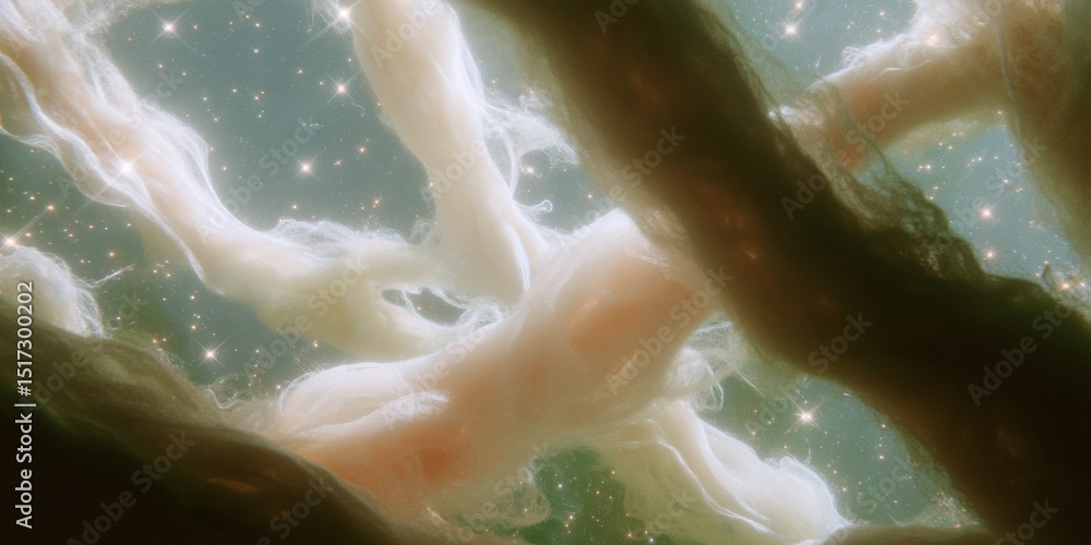 Poster Quantum entanglement visualization with cosmic energy waves and neural-like patterns in deep space for scientific and tech digital marketing