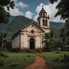 Naklejka premium A restored colonial church in a remote village.