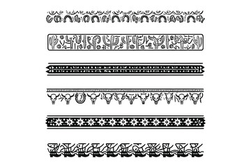 Obraz premium Collection of Decorative Black and White Ethnic Borders, Tribal Design Elements, Vector EPS File