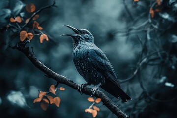 Fototapeta premium Common cuckoo singing on a branch surrounded by foliage in the wild, Common cuckoo Cuculus canorus in the wild The singing bird
