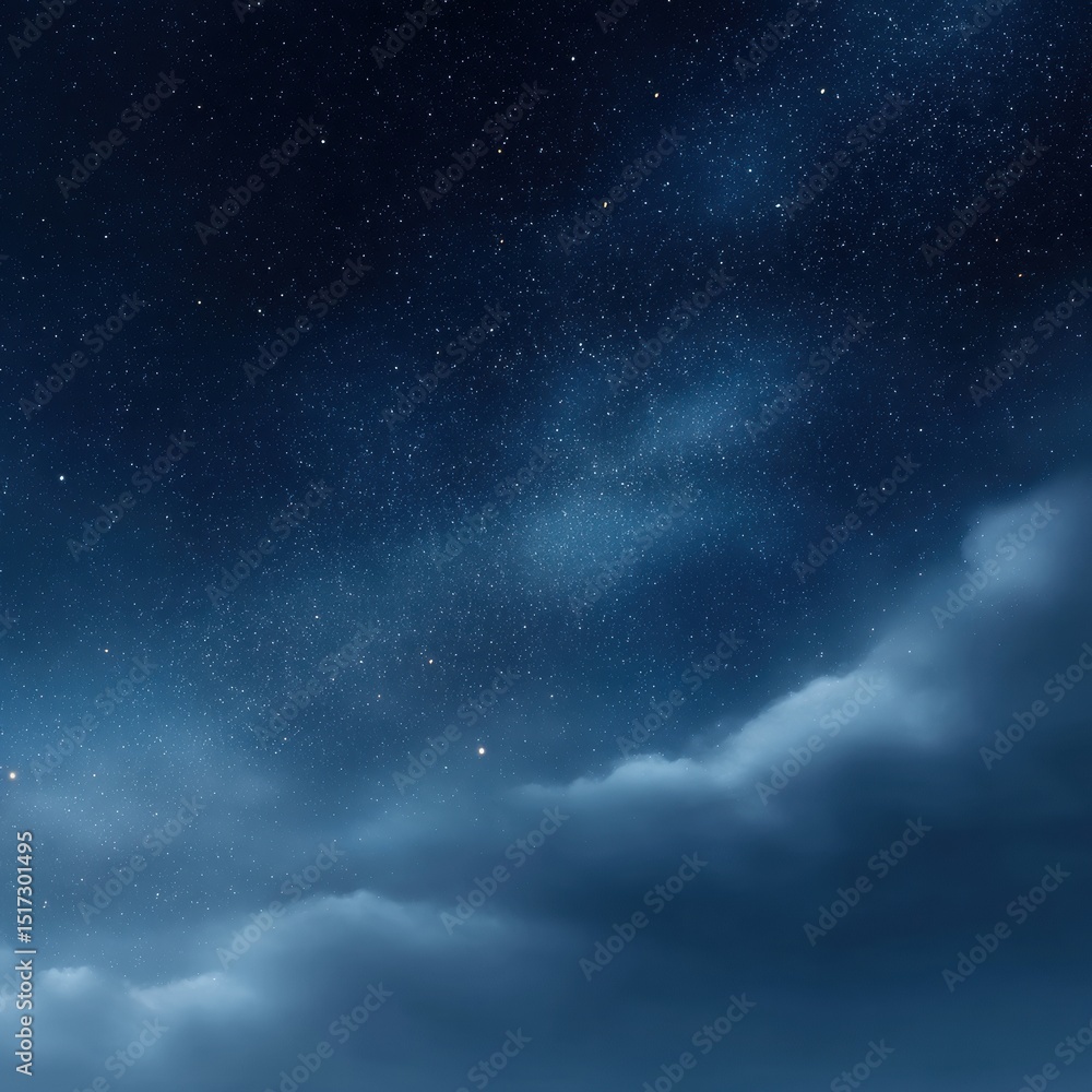 Poster starry night sky with milky way and soft clouds in deep blue galaxy atmosphere for digital wellness 