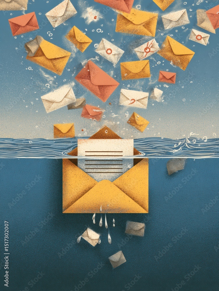 Aufkleber Overflowing Email Inbox Showcasing Error Messages With a Clear Top Section Revealing an Initial Message in a Digital Setting