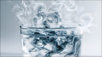 Abstract Image of Smoke and Ice in a Glass Cool Tones and Swirling Vapor