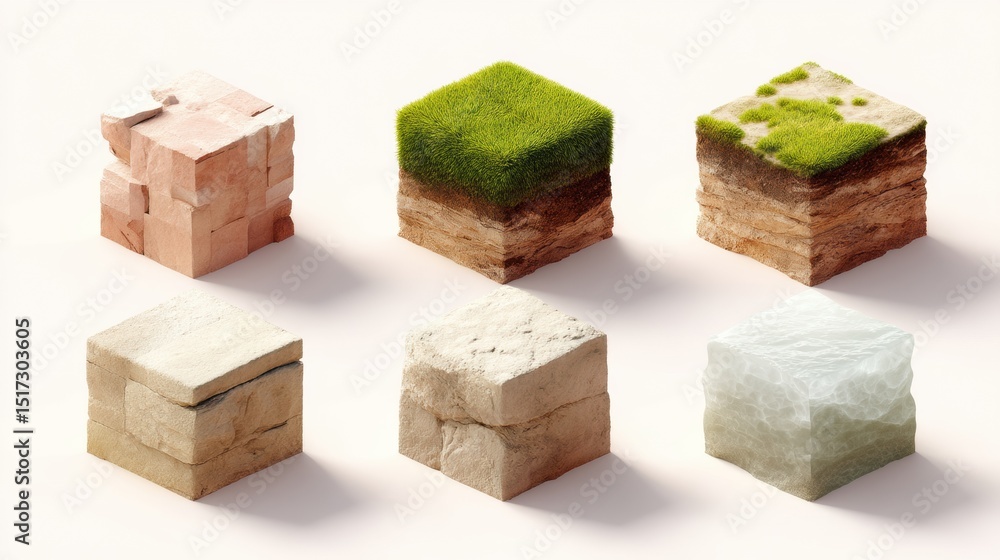Leinwandbilder modular ecosystem design isometric terrain cubes showcasing sustainable landscape architecture, digi