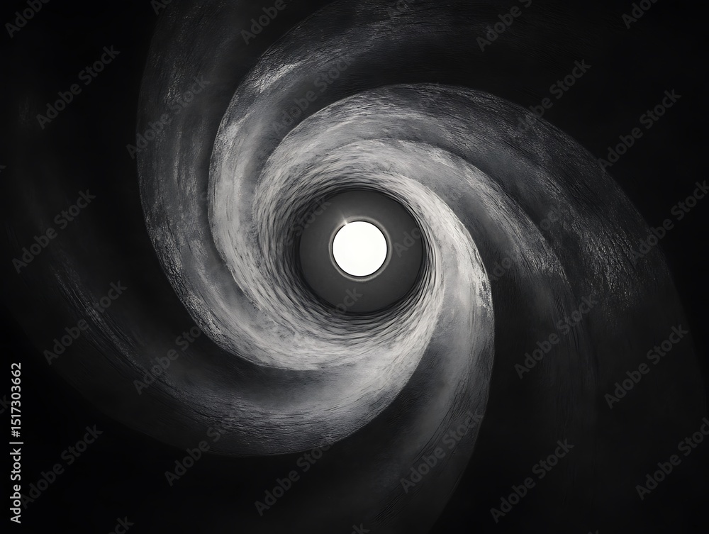 Aufkleber abstract view inside winding tunnel with light at the end monochromatic