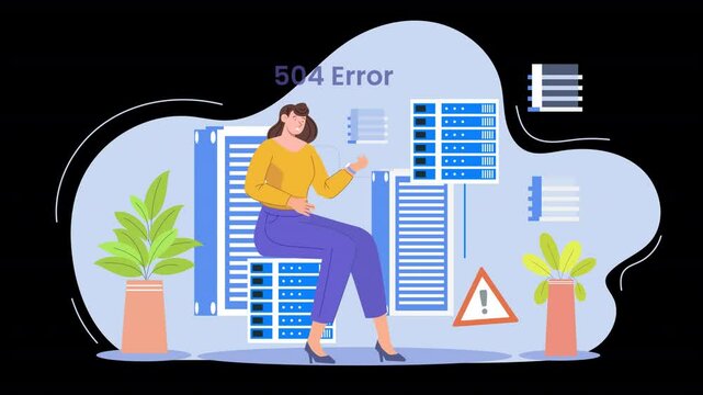 Error Page With 504 Error Code Character Design Animation Scene