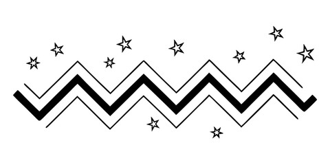 Wavy line with stars in black and white style for page dividers  