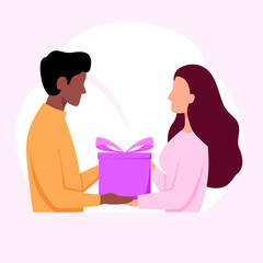 guy gives gift to his girlfriend flat vector