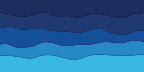 Layered blue waves abstract background in paper cut style with smooth curves