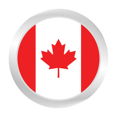 The Canada flag.  Silver frame. Circle flag icon logo. Round glossy. Flag icon. Standard color. Digital illustration. 