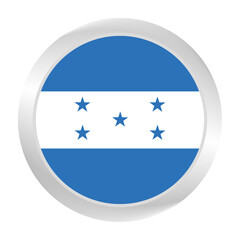 The Honduras flag.  Silver frame. Circle flag icon logo. Round glossy. Flag icon. Standard color. Digital illustration. 