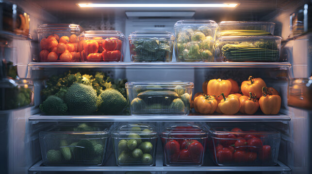 Organized Refrigerator with Fresh Produce Healthy Eating and Food Storage