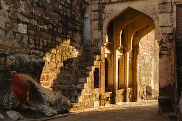 Sunlit Stone Passage in Historic Indian Fort