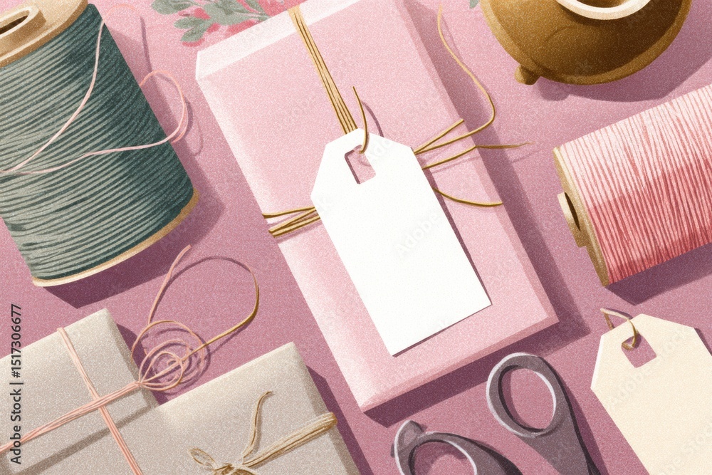 Poster handmade gift wrapping with twine and tags creating a personal touch for special occasions