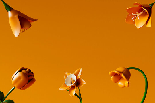  Minimal orange flower border with space for text