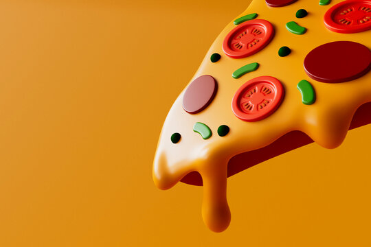  Close-up of cartoon pizza slice with toppings