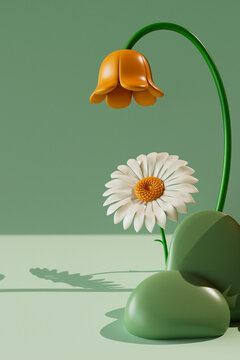  Close-up of cartoon daisy and drooping flower