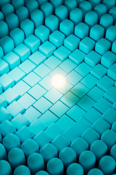 Fototapeta  Bright sphere in teal 3D cube environment