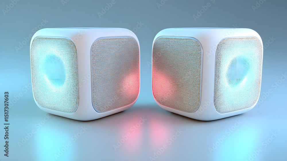 Poster futuristic cube speakers minimalist 3d render of modern audio system
