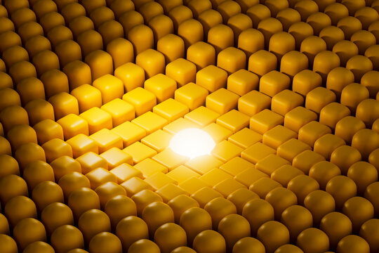  Glowing center in yellow 3D rounded grid structure