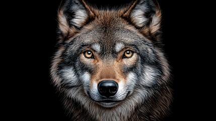 Fototapeta premium Pointillist Wolf Portrait Against Black Background