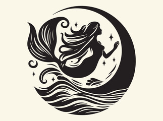 Mermaid Silhouette Mermaid SVG Symbolizing Mythical Beauty and Oceanic Enchantment Underwater SVG Black vector Art Design
