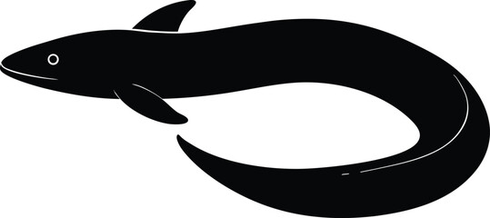 Eel fish silhouette art vector style illustration, Black silhouette an eel like fish with a curved vector