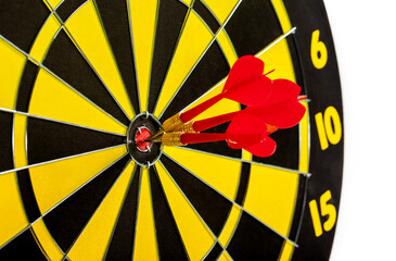 Darts arrows on target at the center of the dart board. Concept for success, target achievement,...