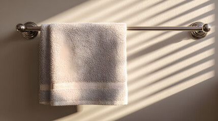 Soft Towel Hanging on Bathroom Towel Rack in Sunlight