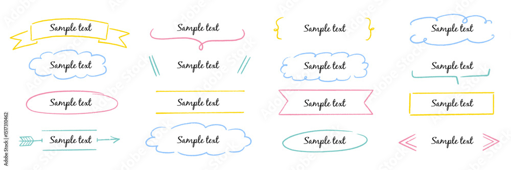 Poster text box hand drawn frame title banner set. hand drawn doodle line banner, ribbon line label memo sh