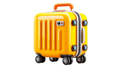 Explore Your Travel Adventures with Our Iconic 3D Yellow Suitcase Featuring Vibrant Wheels Perfect for Your Next Journey
