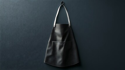 Black leather apron mockup with pocket on dark background

