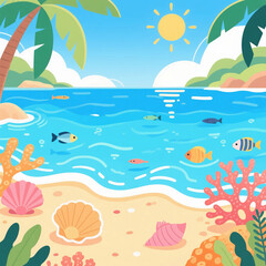 Fototapeta na wymiar summer background with palm trees and sea