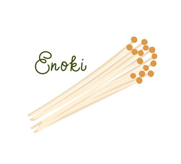 Fresh enoki mushrooms displayed on a plain background with vibrant colors