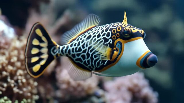 Exotic triggerfish swims gracefully through vibrant coral reef a stunning underwater scene