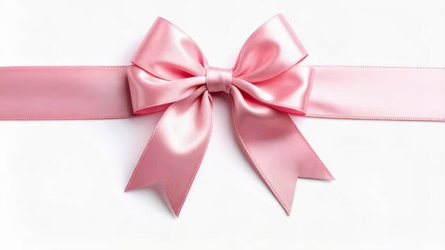 Elegant light pink satin ribbon with a bow isolated on a white background for gift wrapping and decorative design, conveying softness and celebration.