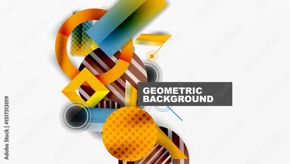 Aufkleber abstract geometric shapes overlap, creating dynamic composition. bright colors contrast with darker 