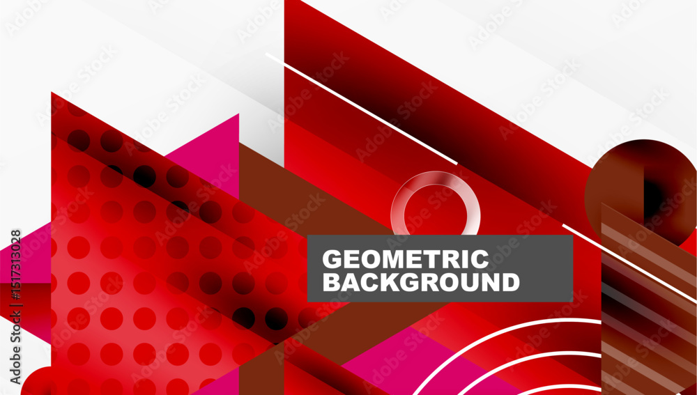 Poster Abstract geometric design. Red, white, pink shapes overlap creating dynamic visual texture. Modern background suitable for presentations.