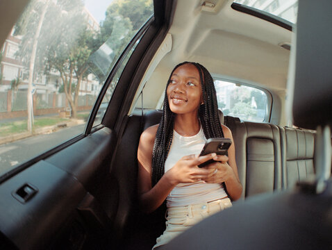 Happy rideshare with phone