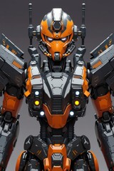 Futuristic Orange and Gray Mech Robot Front View

