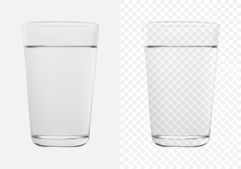 Two realistic water glass one is on normal and another on transparent background
