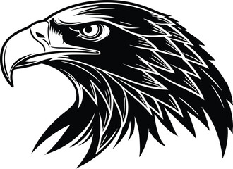 Eagle head vector illustration black and white bird, Falcon head silhouette vector illustration