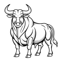 vector illustration of a bull coloring page line art